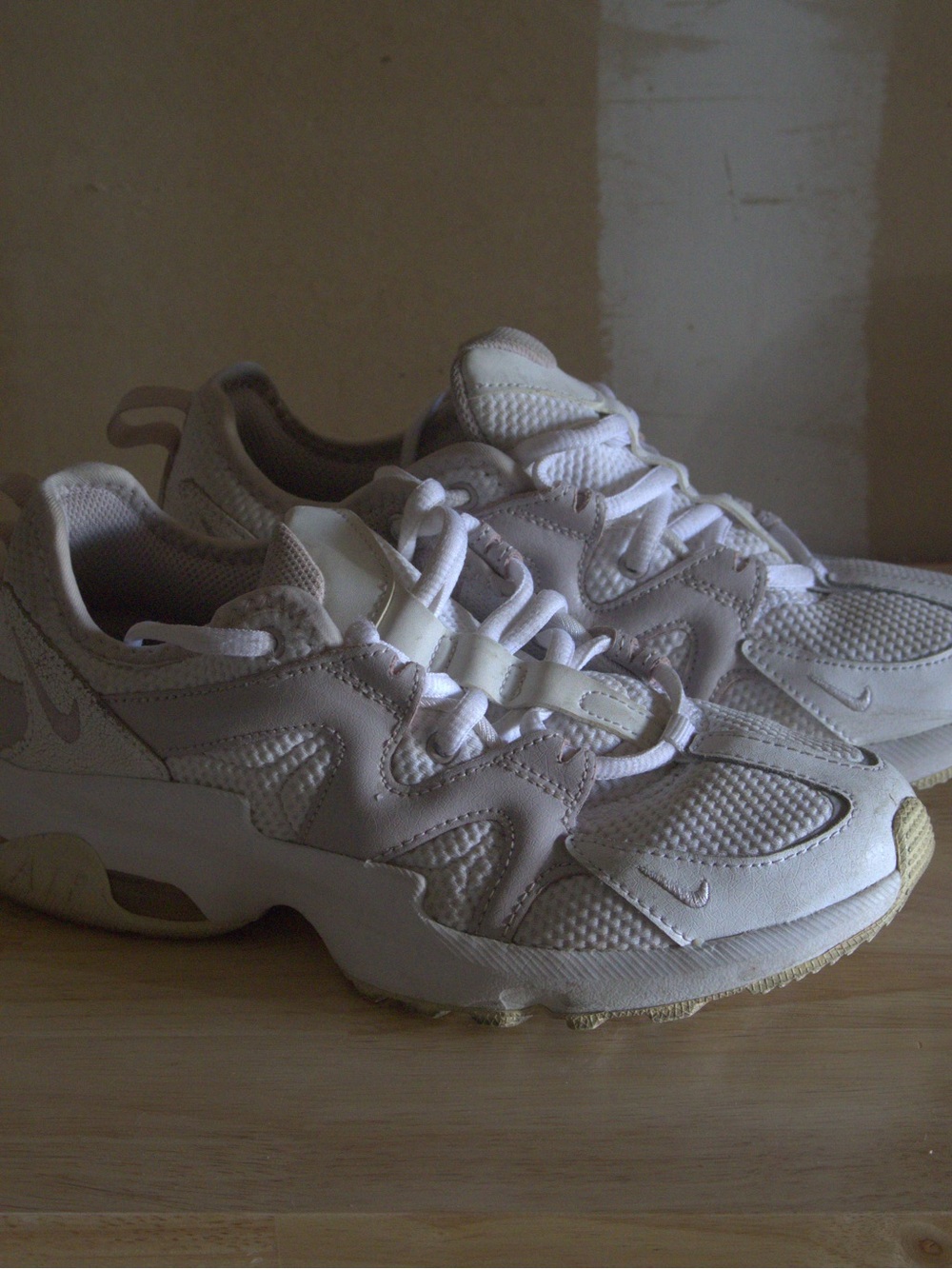 Nike Women's White and Light Gray Chunky Mesh Sneakers